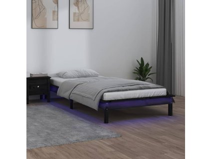 Rám postele s LED světlem černý 100 x 200 cm masivní dřevo 820600