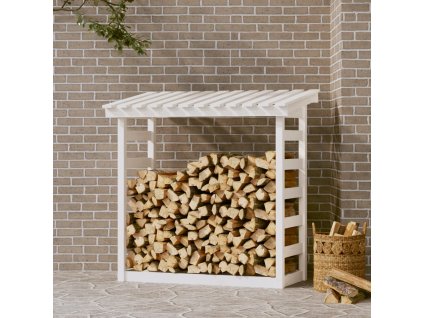 Stojan na dřevo bílý 108x64,5x110 cm masivní borovice 822438