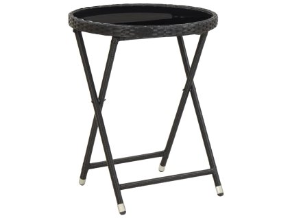 Čajový stolek černý 60 cm polyratan a tvrzené sklo 46203