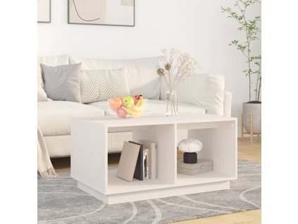Konferenční stolek bílý 80 x 50 x 40 cm masivní borové dřevo 814435