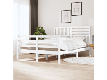Rám postele bílý 150 x 200 cm King Size masivní dřevo 3101094