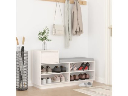 Botník bílý 110 x 34 x 61 cm masivní borové dřevo 814450