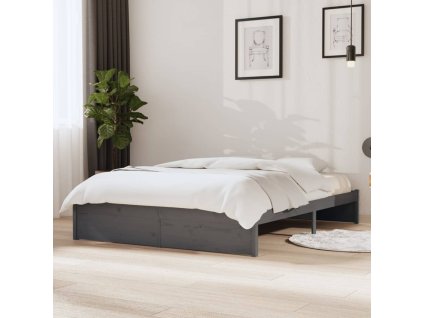 Rám postele šedý masivní dřevo 135 x 190 cm dvojlůžko 814926