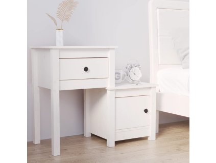 Noční stolek bílý 79,5 x 38 x 65,5 cm masivní borové dřevo 814541