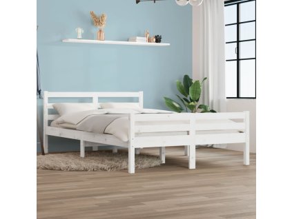 Rám postele bílý masivní dřevo 135 x 190 cm dvojlůžko 814795