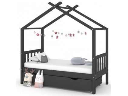 Rám dětské postele se zásuvkou tmavě šedý borovice 80x160 cm