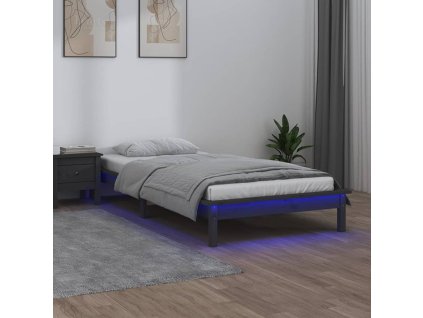 Rám postele s LED světlem šedý 100 x 200 cm masivní dřevo 820598