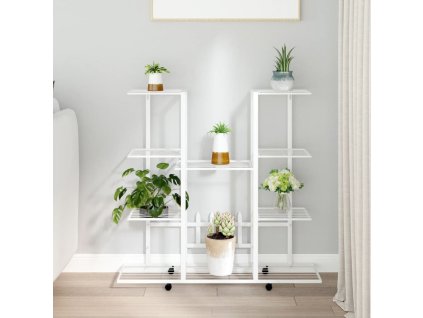 Stojan na květiny s kolečky 94,5 x 24,5 x 91,5 cm bílý železo 343122