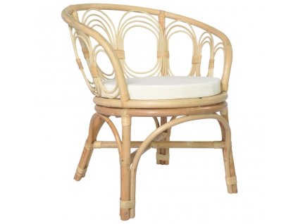 Jídelní židle s poduškou přírodní ratan a lněné plátno