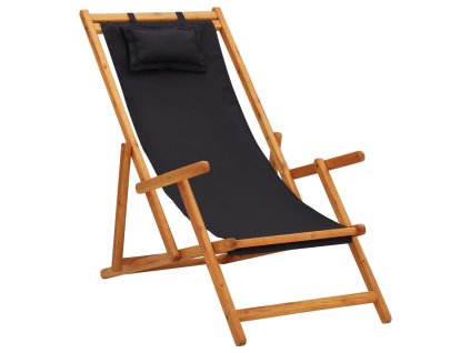 Skládací plážové křeslo masivní eukalyptus a textil černé 310313