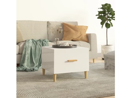 Konferenční stolek lesklý bílý 50 x 50 x 40 cm kompozitní dřevo 812720