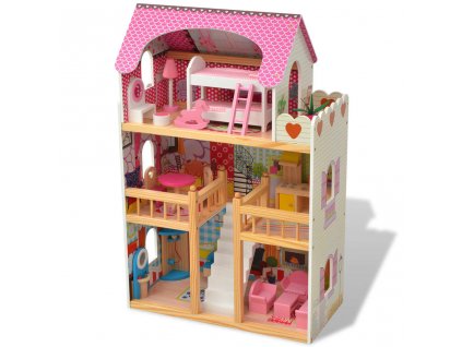Třípatrový domeček pro panenky dřevěný 60 x 30 x 90 cm