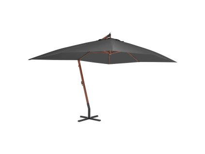 Boční zahradní slunečník s dřevěnou tyčí 400x300 cm antracitový 44491