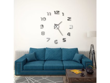 3D Nástěnné hodiny s moderním designem 100 cm XXL stříbrné 50634