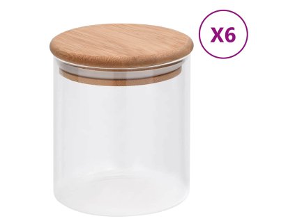 Skleněné dózy s bambusovým víčkem 6 ks 600 ml 150694