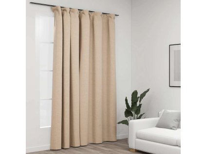 Zatemňovací závěs s háčky vzhled lnu béžový 290 x 245 cm 321215