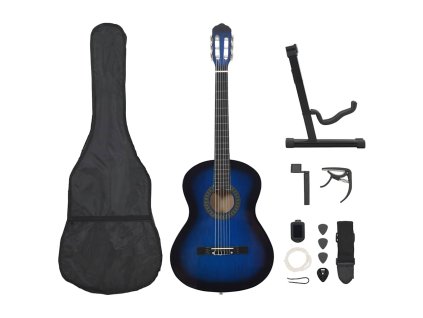 12dílný set klasická kytara pro začátečníky modrá 4/4 39'' 70109