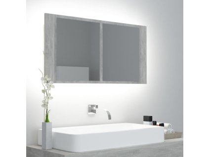 LED koupelnová skříňka se zrcadlem betonově šedá 90x12x45 cm 804976