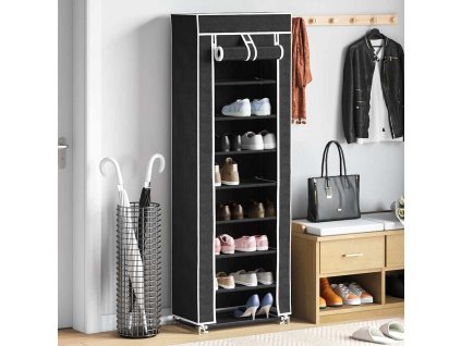 Látkový botník s dvířky - 57 x 29 x 162 cm - černý 240491