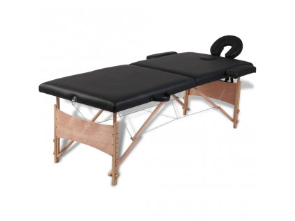 Černý skládací masážní stůl se 2 zónami a dřevěným rámem