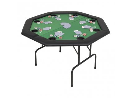 Skládací pokerový stůl pro 8 hráčů 2 díly osmihranný zelený