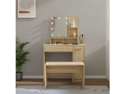 Toaletní stolek sada s LED dub sonoma kompozitní dřevo 3114117