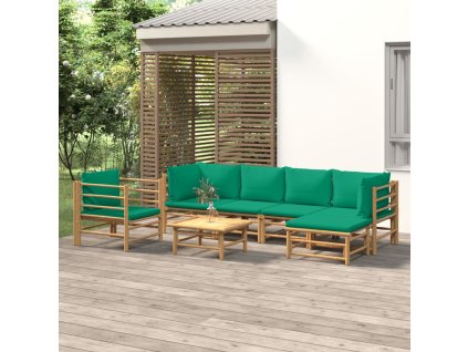 7dílná zahradní sedací souprava se zelenými poduškami bambus 3155149