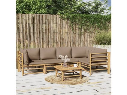 6dílná zahradní sedací souprava s taupe poduškami bambus 3155137