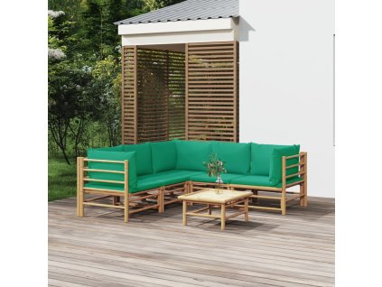 6dílná zahradní sedací souprava se zelenými poduškami bambus 3155156