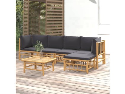 6dílná zahradní sedací souprava s tmavě šedými poduškami bambus 3155212