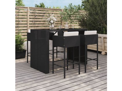 5dílný zahradní barový set s poduškami černý polyratan 3200667