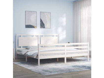 Rám postele s čelem bílý 200 x 200 cm masivní dřevo 3194072