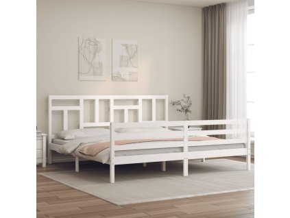 Rám postele s čelem bílý 200 x 200 cm masivní dřevo 3194982