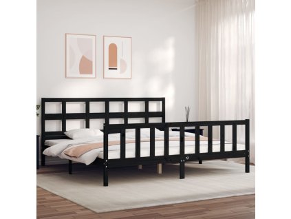 Rám postele s čelem černý 200 x 200 cm masivní dřevo 3193035
