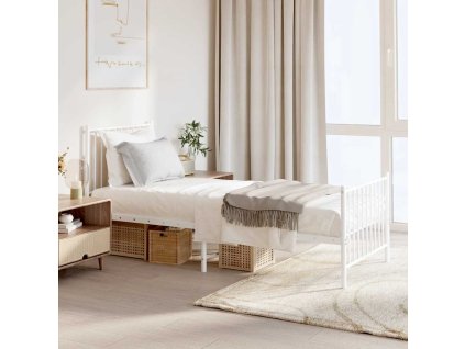 Kovový rám postele s hlavovým a nožním čelem bílý 75 x 190 cm 350939