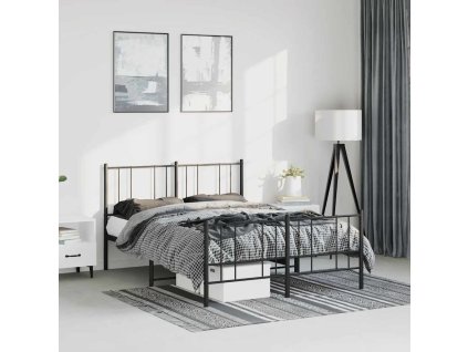 Kovový rám postele s hlavovým a nožním čelem černý 150 x 200 cm 352500