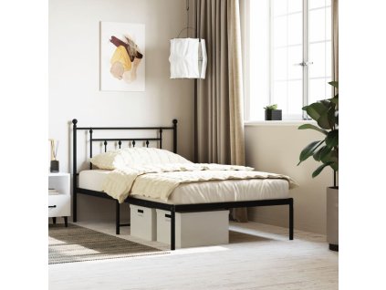 Kovový rám postele s čelem černý 107 x 203 cm 353533
