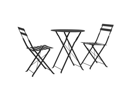 3dílný bistro set ocelový černý 44356