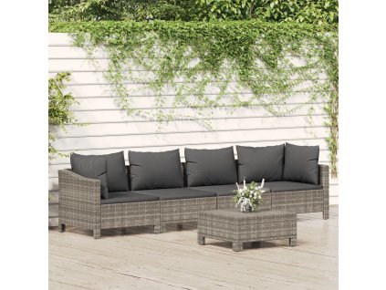 5dílná zahradní sedací souprava s poduškami šedá polyratan 3187263