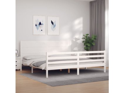 Rám postele s čelem bílý 200 x 200 cm masivní dřevo 3194657
