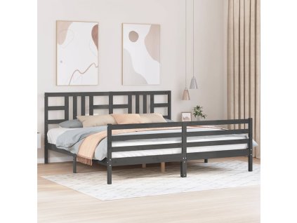 Rám postele s čelem šedý 200 x 200 cm masivní dřevo 3193943