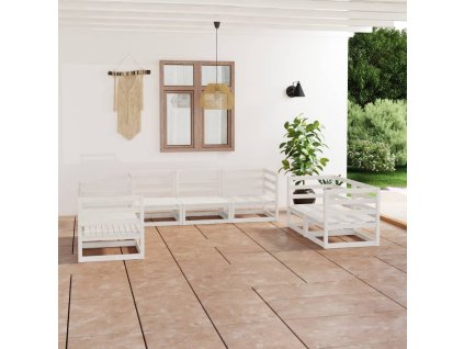 7dílná zahradní sedací souprava bílá masivní borovice 3075450