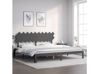 Rám postele s čelem šedý 200 x 200 cm masivní dřevo 3193748