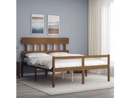 Postel s čelem pro seniory medově hnědý King Size masivní dřevo 3195424