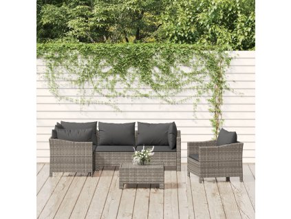 6dílná zahradní sedací souprava s poduškami šedá polyratan 3187281