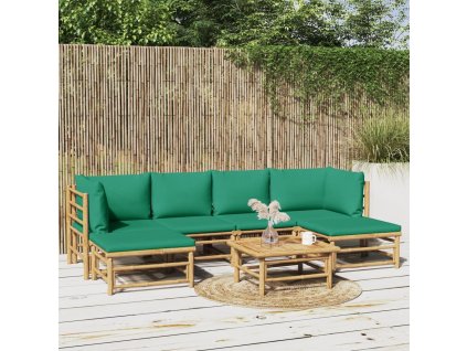 7dílná zahradní sedací souprava se zelenými poduškami bambus 3155165