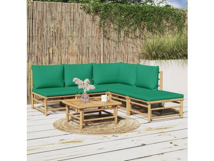 6dílná zahradní sedací souprava se zelenými poduškami bambus 3155167
