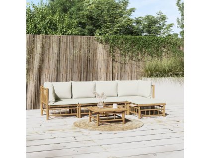 6dílná zahradní sedací souprava krémově bílé podušky bambus 3155200