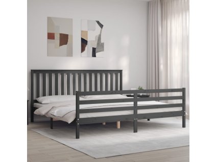 Rám postele s čelem šedý 200 x 200 cm masivní dřevo 3194268