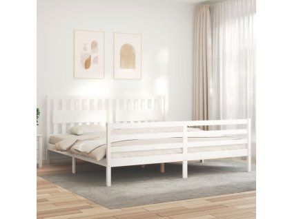 Rám postele s čelem bílý 200 x 200 cm masivní dřevo 3194332